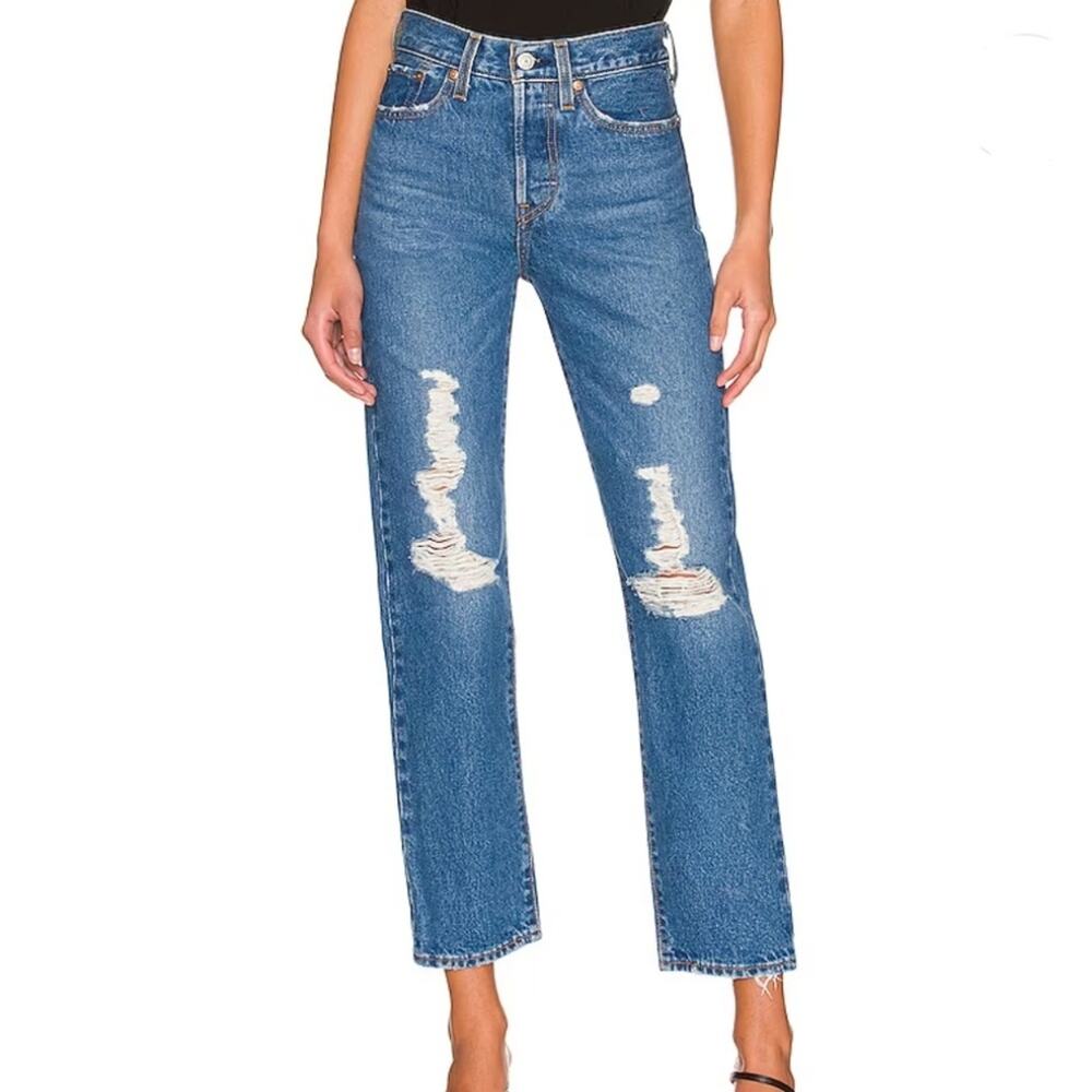 NWT Levi's Wedgie Straight High Rise Distressed Jeans Oxnard Drive 31x28 Rigid